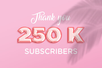 250 K  subscribers celebration greeting banner with Rose gold Design