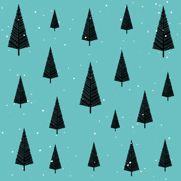  Christmas tree and snow vector pattern © JK2507