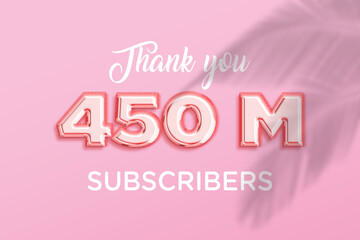 450 Million  subscribers celebration greeting banner with Rose gold Design