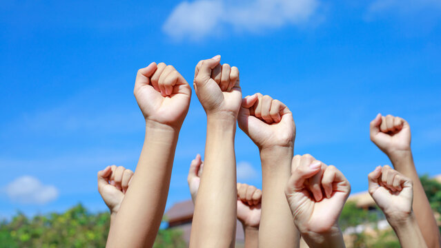 Team hands connect strategy of teamwork and joint problem solving of business people. Different but compatible business strategy concepts.