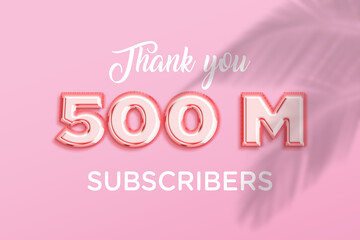 500 Million  subscribers celebration greeting banner with Rose gold Design