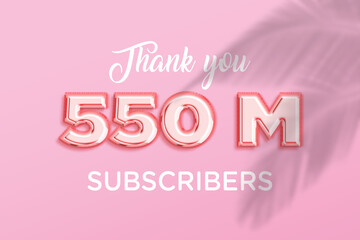 550 Million  subscribers celebration greeting banner with Rose gold Design