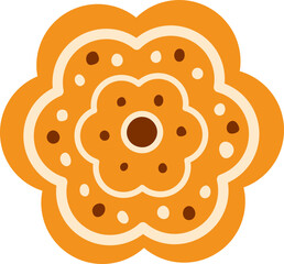 Christmas or Birthday celebration gingerbread cake and sweet traditional design cartoon style vector illustration, icon isolated on white.