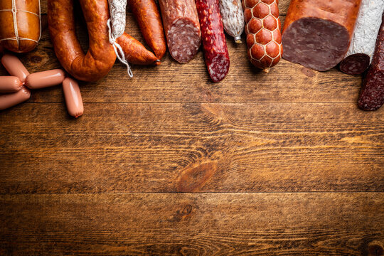 Set of different types of sausages