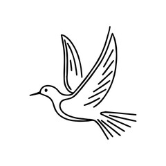 Dove minimal line art logo.. Outline illustration design of bird flying. Isolated drawing of pigeon silhouette Emblem of freedom. Continuous line. Simple tattoo idea. Simple love concept. Vector art.