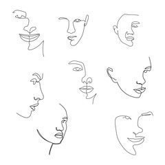 one line continuous drawing of set face vector illustration simple template design