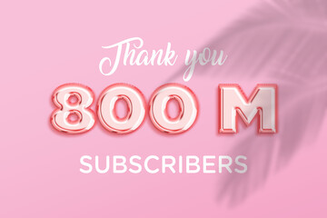 800 Million  subscribers celebration greeting banner with Rose gold Design