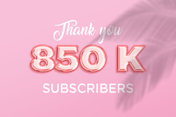 850 K  subscribers celebration greeting banner with Rose gold Design