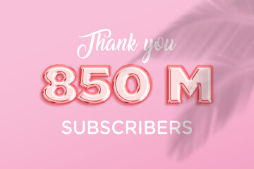 850 Million  subscribers celebration greeting banner with Rose gold Design