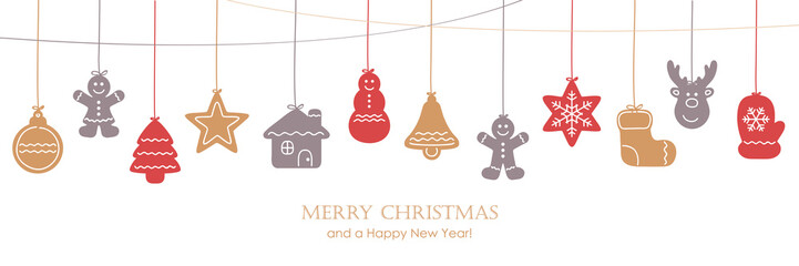 merry christmas card with white hanging decoration