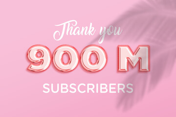 900 Million  subscribers celebration greeting banner with Rose gold Design