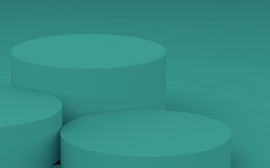 Abstract 3d green dark color cylinder podium minimal studio background.