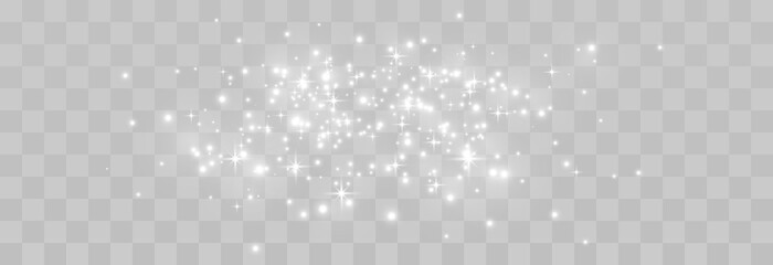 Magical light dust, dusty shine. Flying particles of light. Christmas light effect. Sparkling particles of fairy dust glow in transparent background. Vector illustration on png.
