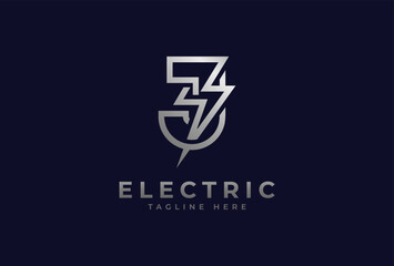 Electric Logo, letter J with thunder bolt combination, electric design logo template, vector illustration