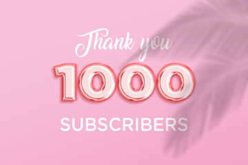 1000 subscribers celebration greeting banner with Rose gold Design