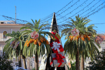 Christmas decorations in the city center of Taranto, Puglia, Italy