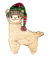 Grazioso lama felice, illustrazione isolata su sfondo bianco