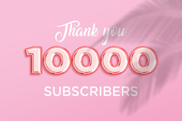 10000 subscribers celebration greeting banner with Rose gold Design