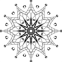 Black and white mandala isolated on white. Circular decorative element. Tattoo. Decoration. Mandala for coloring book page.