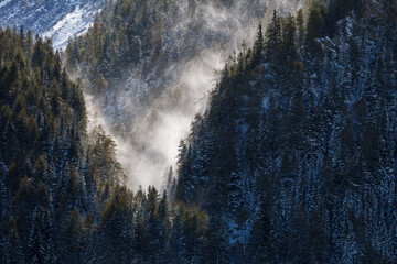Blowing snow in a mountain ravine