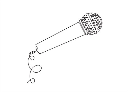 Continuous one single line drawing microphone logo icon, tattoo, vector illustration concept