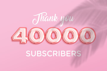 40000 subscribers celebration greeting banner with Rose gold Design