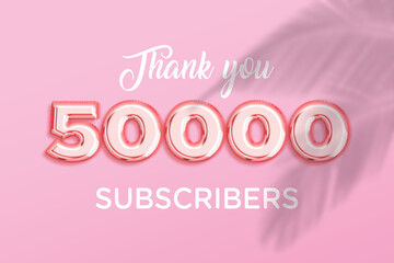 50000 subscribers celebration greeting banner with Rose gold Design