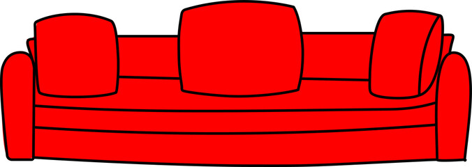 Red sofa, couch, lounge. Isolated design element.