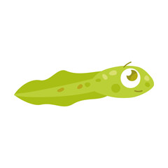 Cute happy small tadpole with tail character flat vector illustration. Funny drawings of green amphibian isolated on white background. Nature concept