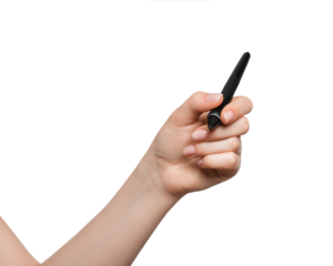 Woman's hand holding digital pen, Sign, signature concept. Isolated on white.