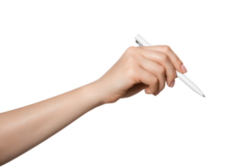 Woman's hand holding a white pen, isolated