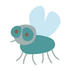 Cute gray fly with wings insect pest, character flat vector illustration. Insect isolated on white background. Nature concept