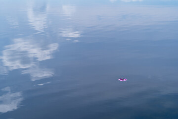 Minimalist landscape, water, sky, moon, mountain