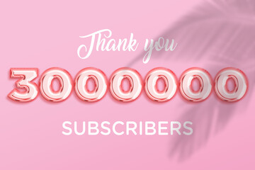 3000000 subscribers celebration greeting banner with Rose gold Design