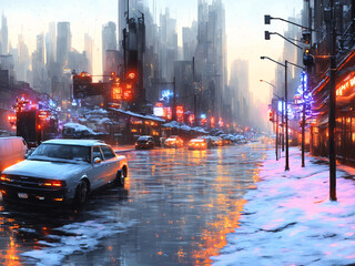 neon big city streetview