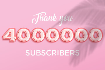 4000000 subscribers celebration greeting banner with Rose gold Design