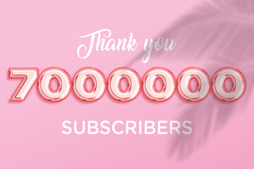 7000000 subscribers celebration greeting banner with Rose gold Design