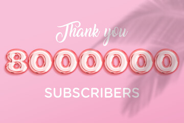 8000000 subscribers celebration greeting banner with Rose gold Design