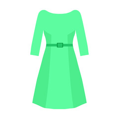Female garments as green dress. Fashion concept. Clothes for women. Vector illustration