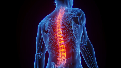 3D rendered Medical Illustration of Male Anatomy - Inflamed Spine. - 547988702