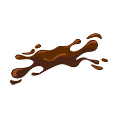 Splash of chocolate vector illustration. Spilled drink, puddle of mud, liquid or fluid texture, splatter of brown paint isolated on white background. Texture, food, art concept