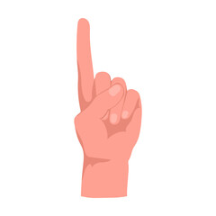 Finger pointing up. Hand gestures cartoon vector illustration. Human palm with finger, showing numbers, direction, symbol and sign. Gesturing concept