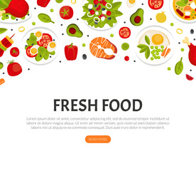 Fresh Natural Food Served on Plate Landing Page Vector Template