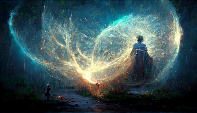 Magical forcefield movement around people design illustration