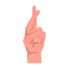 Crossed index and middle finger gesture. Hand gestures cartoon vector illustration. Human palm with finger, showing numbers, direction, symbol and sign