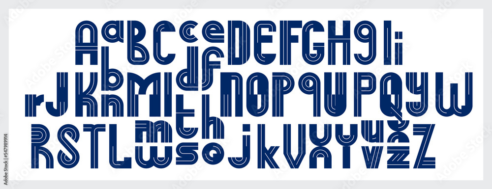 Fototapete abstract geometric original font vector typeset, logo creation alphabet minimal tech linear geometry