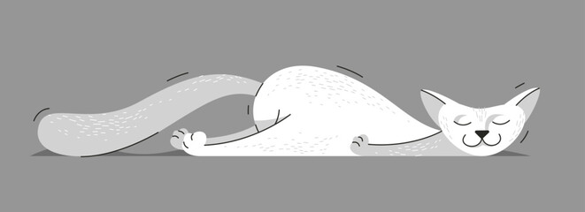 Cute cat sleeping very tired vector illustration, domestic pet cartoon.