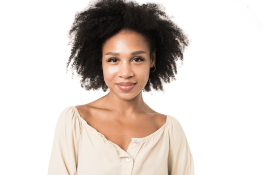Portrait of a woman with curly hair on a transparent background