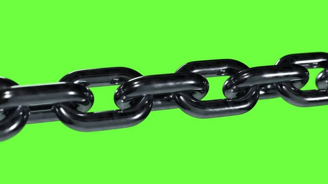 Realistic seamless looping loop 3D animation of the scratched grimy chain. 4K UHD in green screen chroma key.