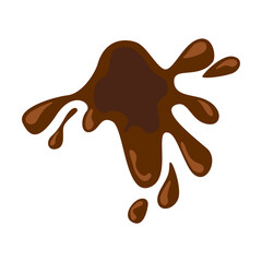 Splash of coffee or hot chocolate vector illustration. Spilled liquid or fluid texture, splatter of brown paint isolated on white background. Texture, food, art concept
